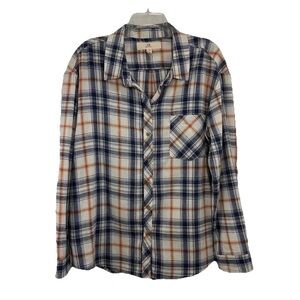 NWOT Thread Supply Flannel Shirt Womens Large Blue Orange Plaid Button Up
